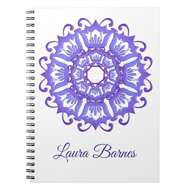 Cuaderno Mandala violeta floral. Nombre (Frente)