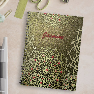 Cuaderno Mandala y nombre personalizado con joyas de oro de