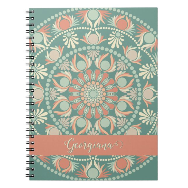 Cuaderno Mandala y sabio retro ornato personalizado (Frente)