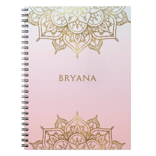 Cuaderno Mandalas Dorados Rosa Melocotón Chic Glamour Moder (Frente)