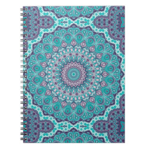 Cuaderno Mandalas en Acuarela en Verde Acuático y Púrpura