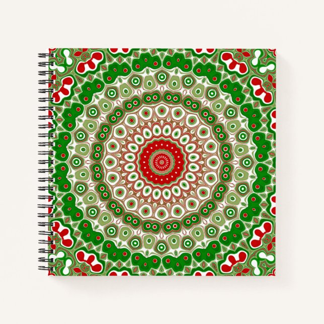 Cuaderno Mandalas Festivos de Rojo y Verde con Simetría Nav (Anverso)