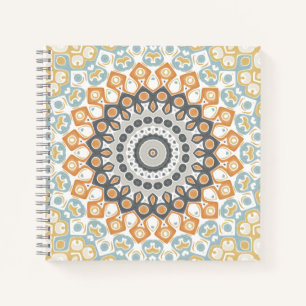 Cuaderno Mandalas geométricas en naranja, gris y azul