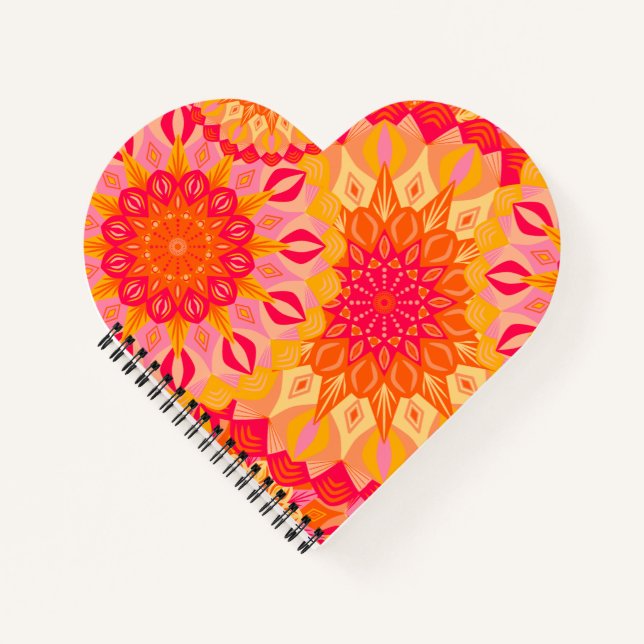 Cuaderno Mandalas superpuestas naranja rosa amarillo (Anverso)