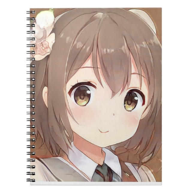 Cuaderno Manga de anime suave chica pelo marrón ojos de ave (Frente)