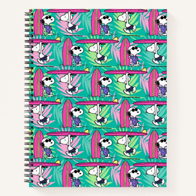 Cuaderno Maní | Patrón Verde azulado Snoopy Surf (Anverso)