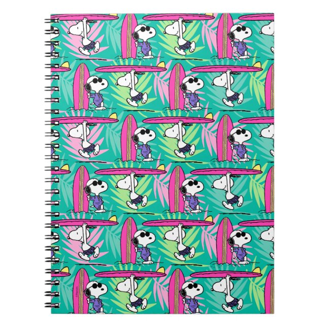 Cuaderno Maní | Patrón Verde azulado Snoopy Surf (Frente)