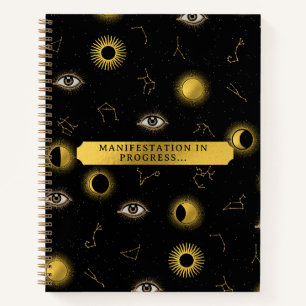 Cuaderno Manifestación Sol celeste y ojo zodiaco lunar