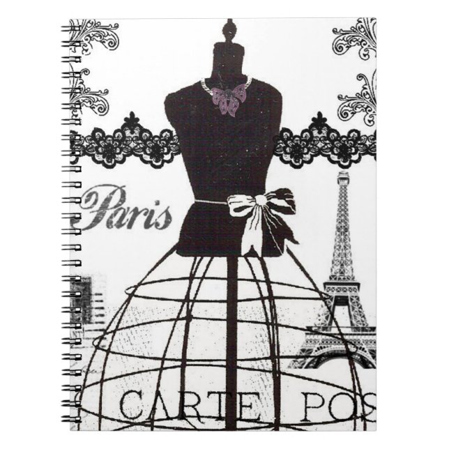 Cuaderno Maniquí blanco negro de la moda de París (Frente)