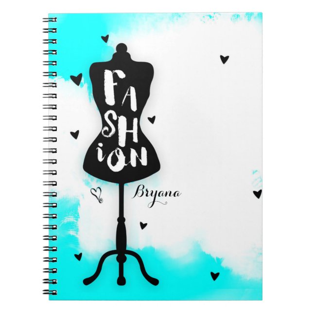 Cuaderno Mannequin Stand FASHION Aqua & White con corazón (Frente)