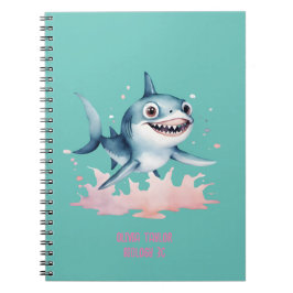Cuaderno Mano de color de agua dibujada lindo tiburón bebé 