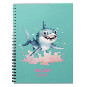 Cuaderno Mano de color de agua dibujada lindo tiburón bebé