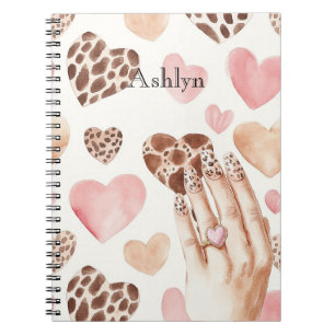 Cuaderno Mano de corazón animal de leopardo de crema marrón