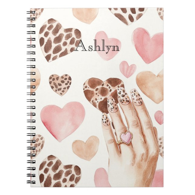 Cuaderno Mano de corazón animal de leopardo de crema marrón (Frente)