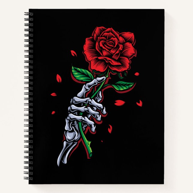 Cuaderno Mano de esqueleto con Rosa - Arte gótico romántico (Anverso)