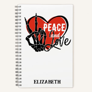 Cuaderno Mano de esqueleto moderna personalizada Paz y Amor