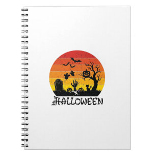 Cuaderno Mano de Zombie de Halloween Lápida Árbol Gato Negr