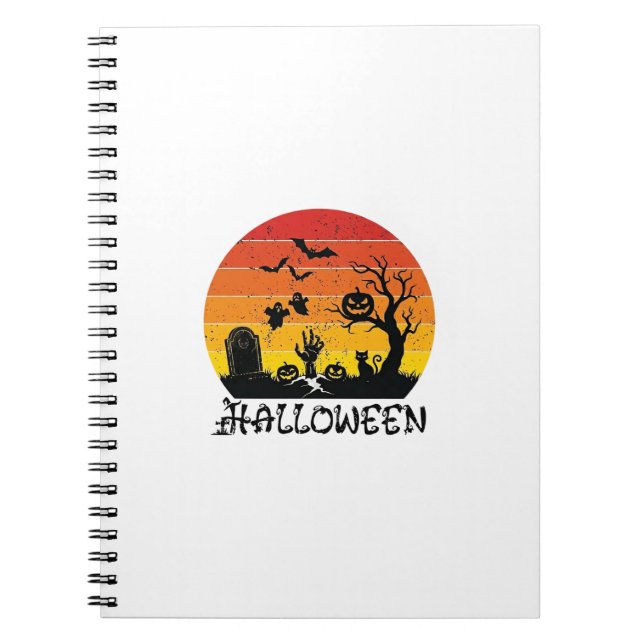Cuaderno Mano de Zombie de Halloween Lápida Árbol Gato Negr (Frente)
