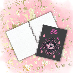 Cuaderno Mano Hamsa con ojos malvados y corazones rosados e