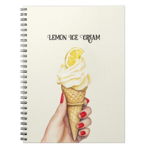 Cuaderno Manos de cono de helado de limón esmalte de uñas r