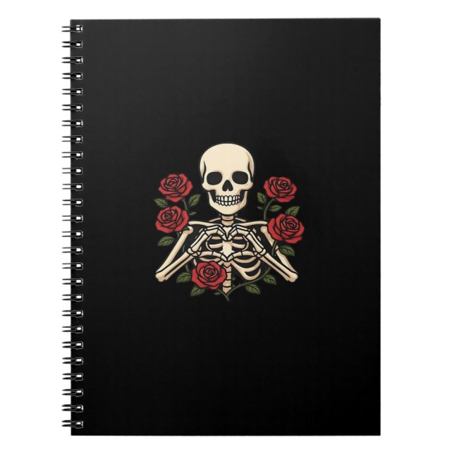 Cuaderno Manos Skeleton Heart Con Rosas Rojas - Romántico O (Frente)