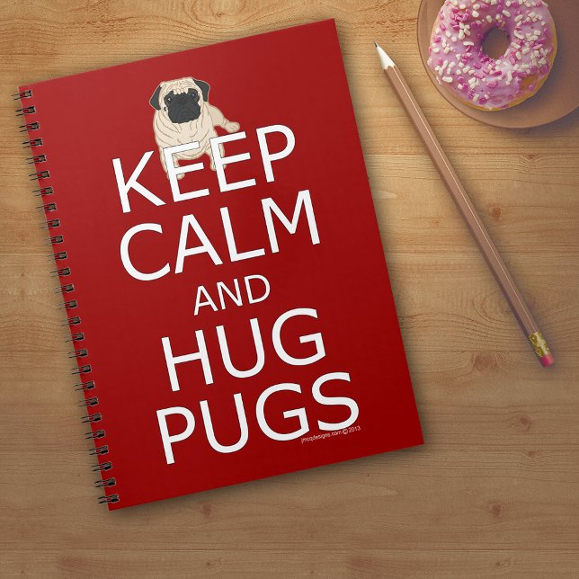 Cuaderno Mantén la Calma Abraza Pug Texto Rojo en blanco ra (Keep Calm Hug Pugs Text Red blank lined Notebook)