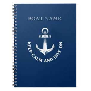 Cuaderno Mantén la calma y sigue buceando, ancla azul marin
