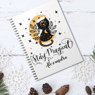 Cuaderno Mantente mágico gato negro con media luna con estr