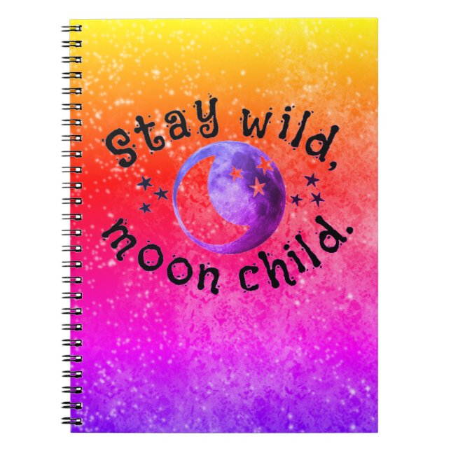 Cuaderno Mantente salvaje niño de luna rosa morado Ombre Gl (Frente)