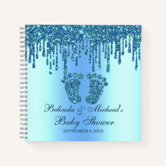 Cuaderno Manual de Baby Shower de purpurina Drip Blue Feet