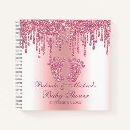 Cuaderno Manual de Baby Shower de purpurina Drip Pies Rosad