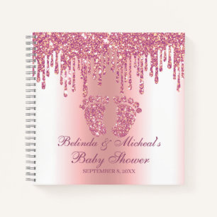 Cuaderno Manual de Baby Shower de purpurina Drip Pies Rosad