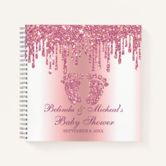Cuaderno Manual de Baby Shower de purpurina Drip Pies Rosad