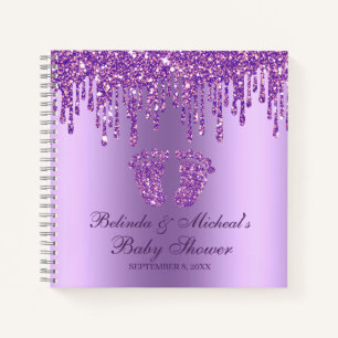 Cuaderno Manual de Baby Shower de purpurina Drip Purple Fee