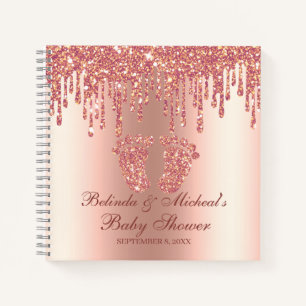 Cuaderno Manual de Baby Shower de purpurina Drip Rosa Gold 