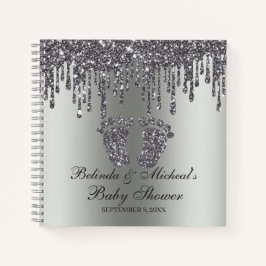 Cuaderno Manual de Baby Shower de purpurina Drip Silver Fee