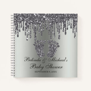 Cuaderno Manual de Baby Shower de purpurina Drip Silver Fee