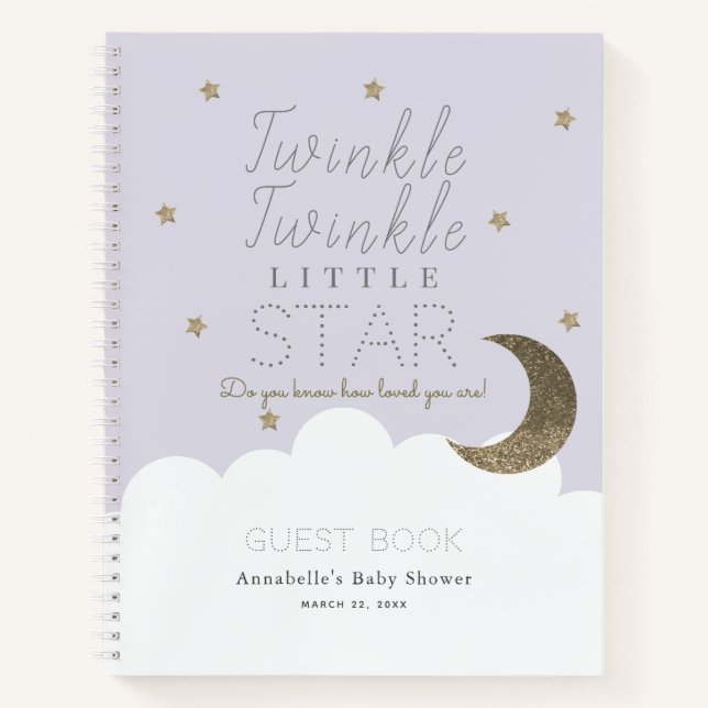 Cuaderno Manual de Baby Shower de Twinkle Little Star Laven (Anverso)