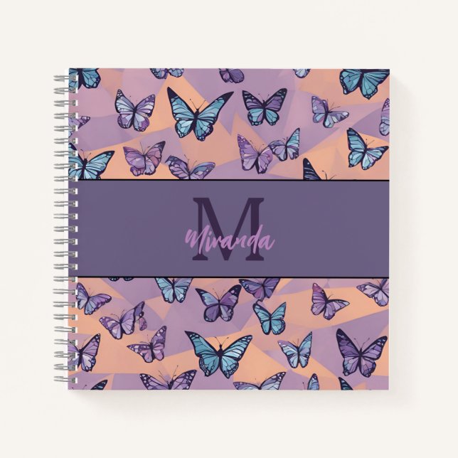 Cuaderno Manual de esbozo del monograma de la mariposa púrp (Anverso)