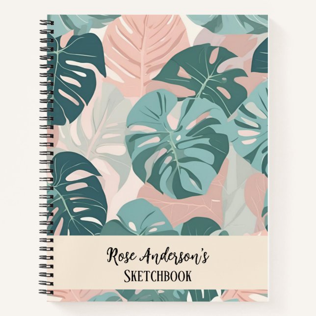 Cuaderno Manual de esbozo del patrón de monstera personaliz (Anverso)