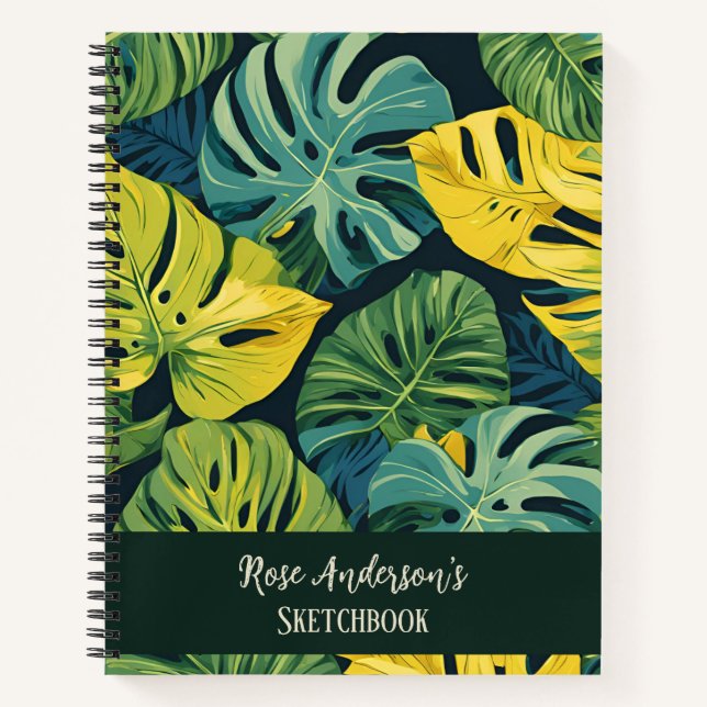 Cuaderno Manual de esbozo del patrón de monstera tropical p (Anverso)