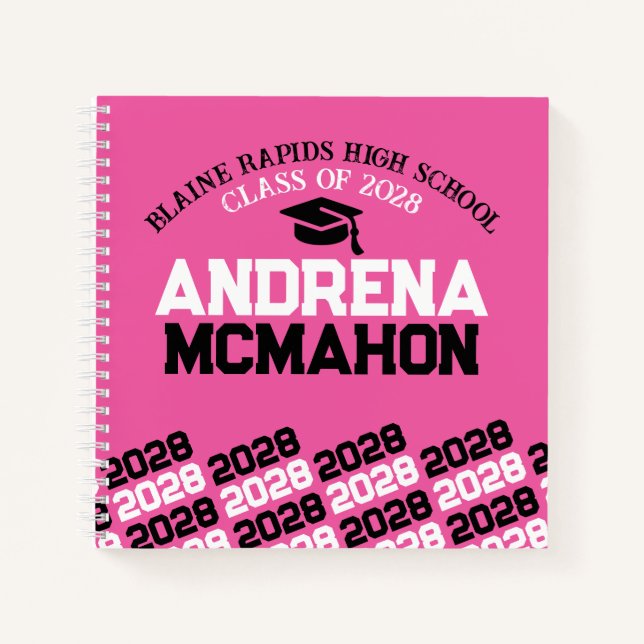 Cuaderno Manual de Graduación de Huella Pawprint Rosa y Neg (Anverso)