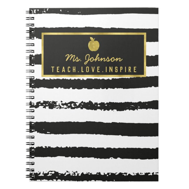 Cuaderno Manzana de Relieve metalizado dorado de franjas ne (Frente)