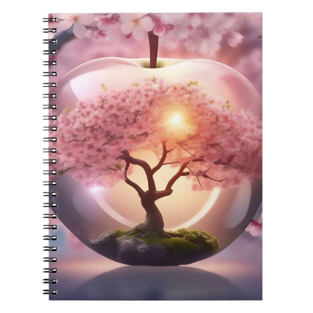Cuaderno Manzana translúcida rosa con una escena de árbol d (Frente)