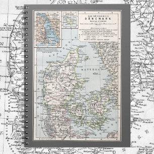 Cuaderno Mapa antiguo de Dinamarca, Danmark en danés, 1905