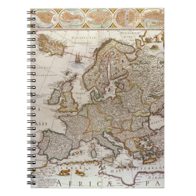 Cuaderno Mapa Antiguo de Europa por Willem Jansz Blaeu, c16 (Frente)