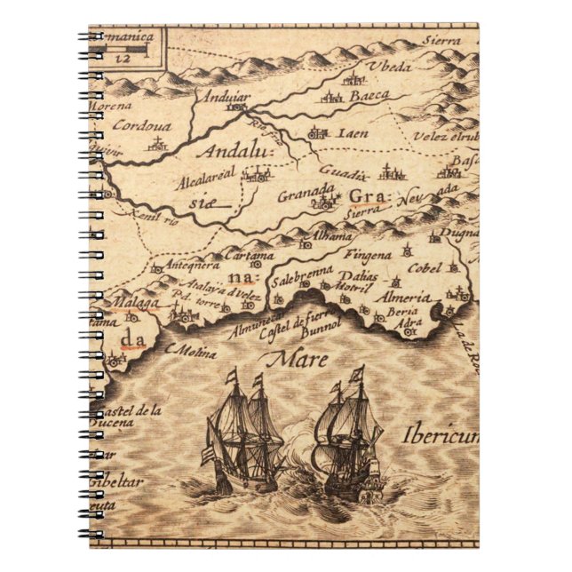 Cuaderno Mapa antiguo de la costa española con galeones de  (Frente)