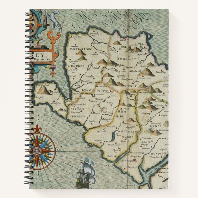 Cuaderno Mapa antiguo de la isla galesa con castillo y gale (Anverso)