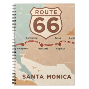 Cuaderno Mapa Antiguo de la Ruta 66 con Ciudades Históricas