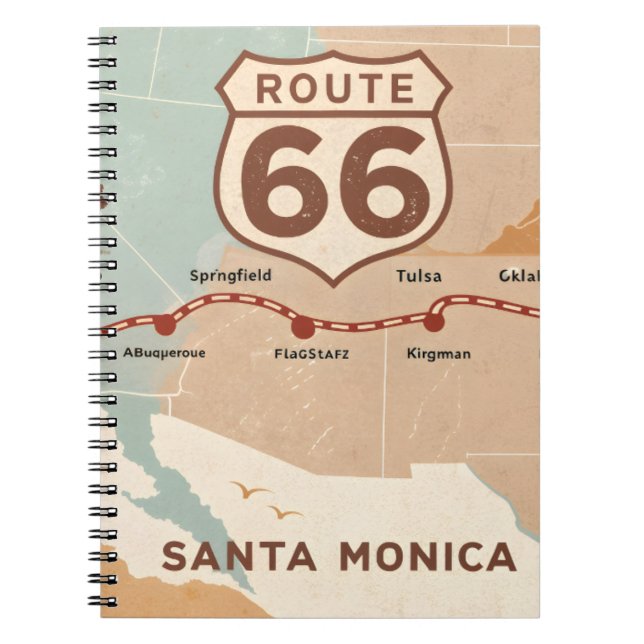 Cuaderno Mapa Antiguo de la Ruta 66 con Ciudades Históricas (Frente)